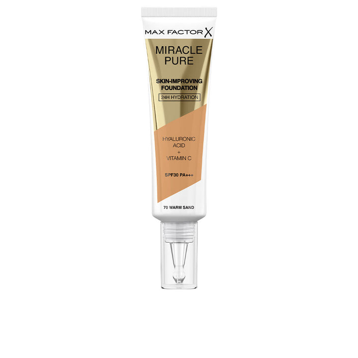 30 ml tube of warm sand tinted foundation with SPF 30, hydrating formula