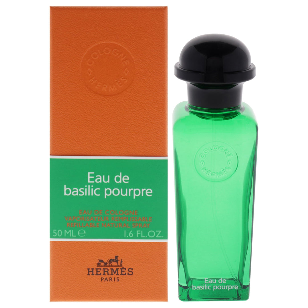Green lantern-shaped 50 ml bottle with orange case band, Basilic Pourpre scent