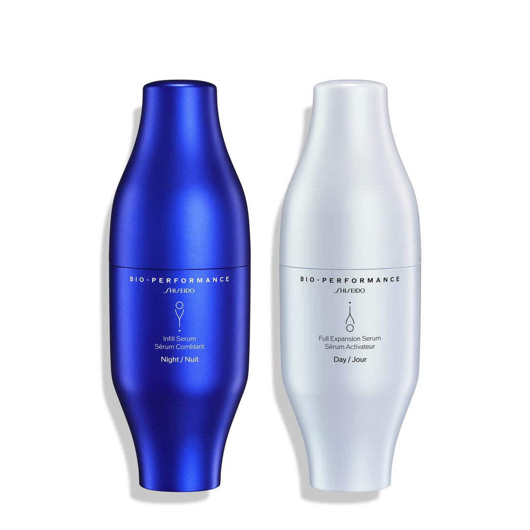 Two 30 ml serums — night and day vials, hyaluronic duo in refillable packaging