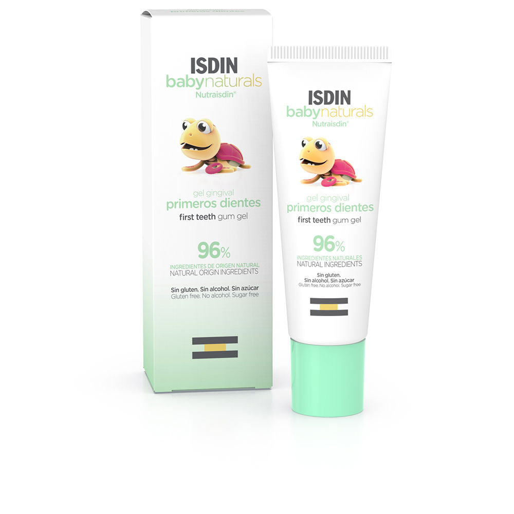 Tube of Isdin Baby Naturals gingival gel for soothing baby gums, pediatric tested