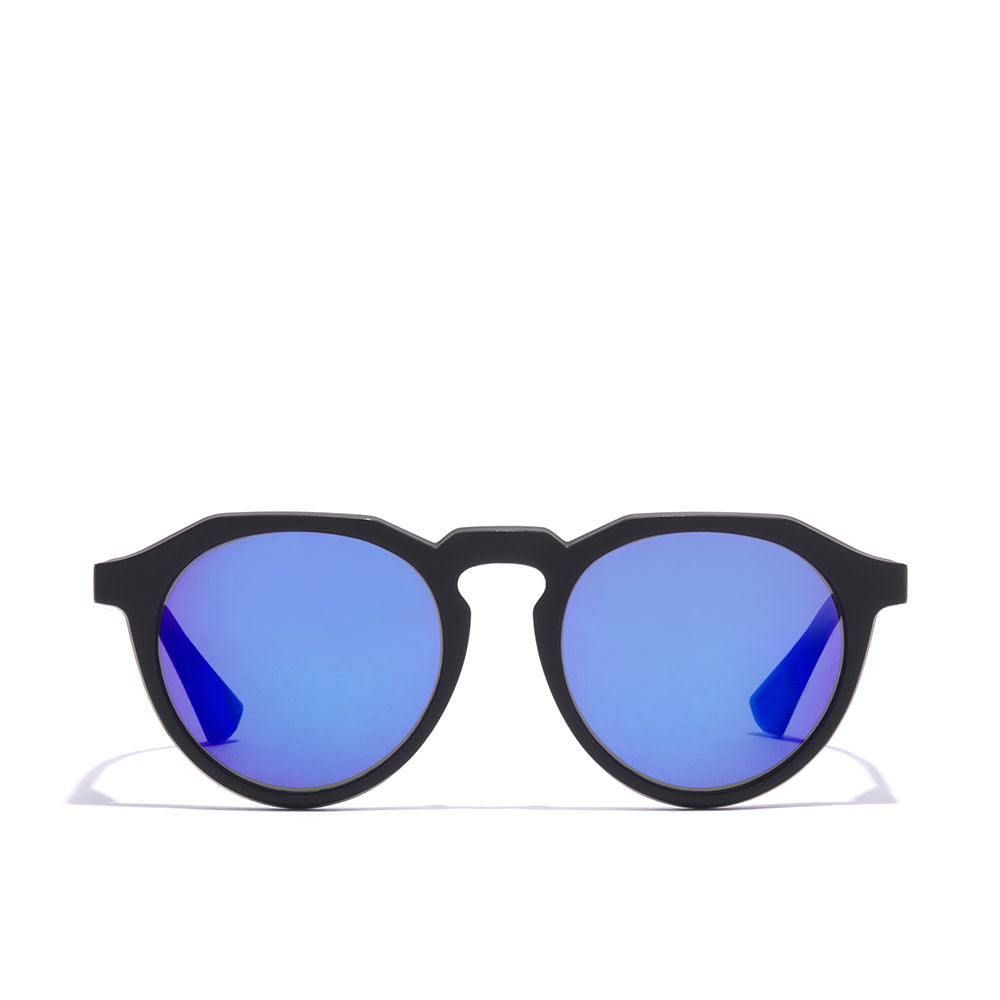 Unisex round carbon black nylon sunglasses with polarised lenses