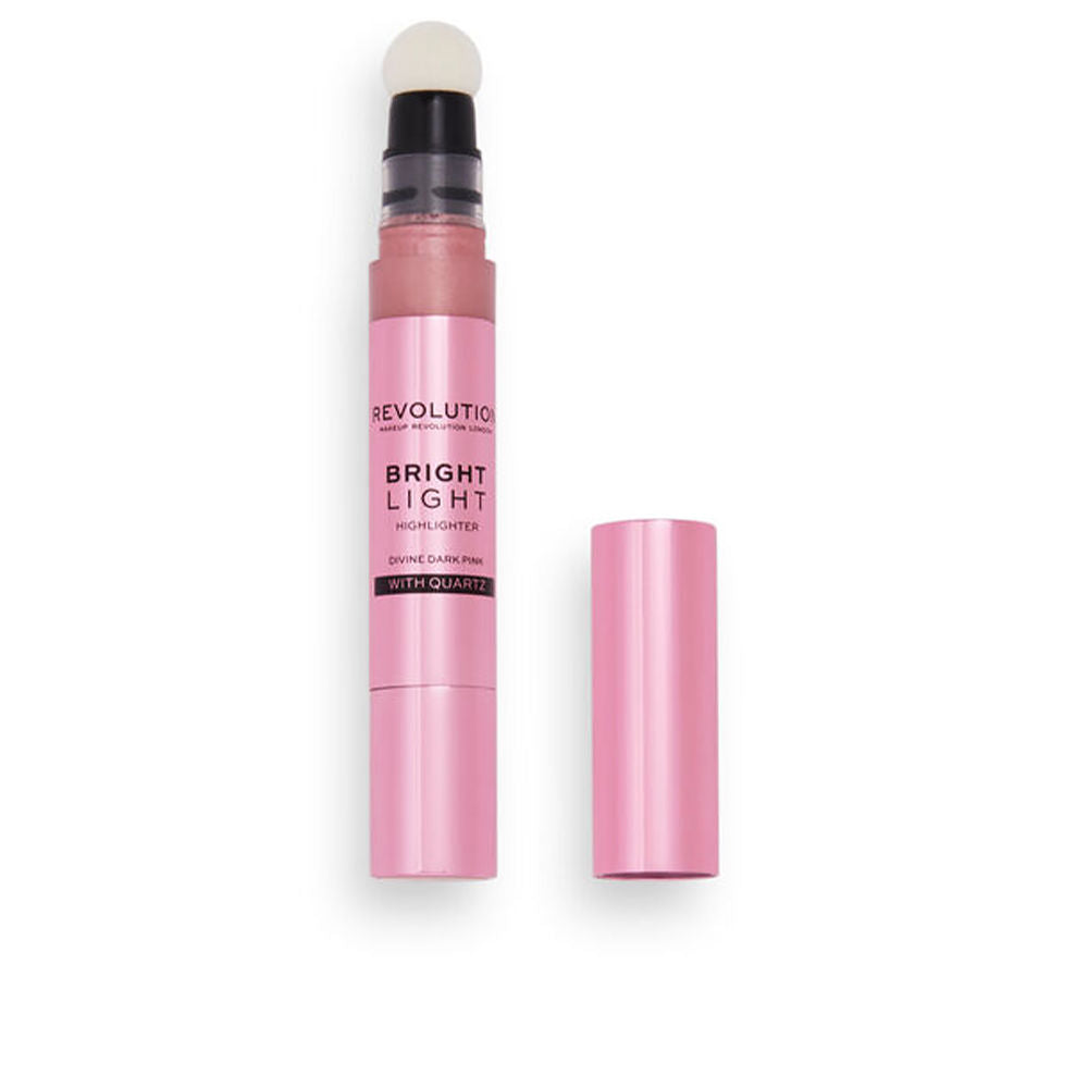 Tube of liquid highlighter with cushion applicator in dark pink shade; shimmer finish