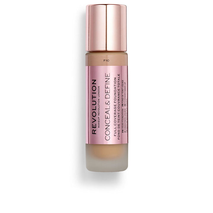 Glass bottle foundation F10 shade, semi-matte, applicator visible, 23 ml