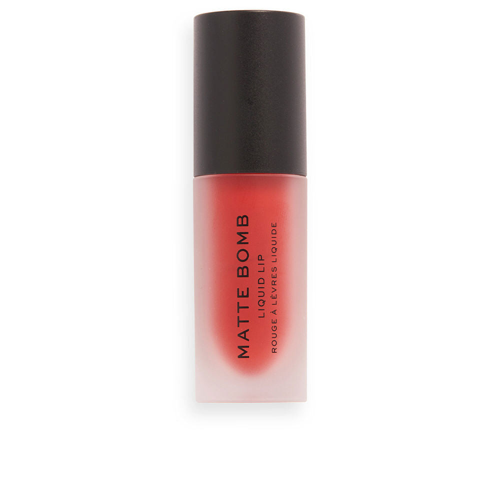 Tube of matte liquid lipstick in vivid Lure Red with doe-foot applicator