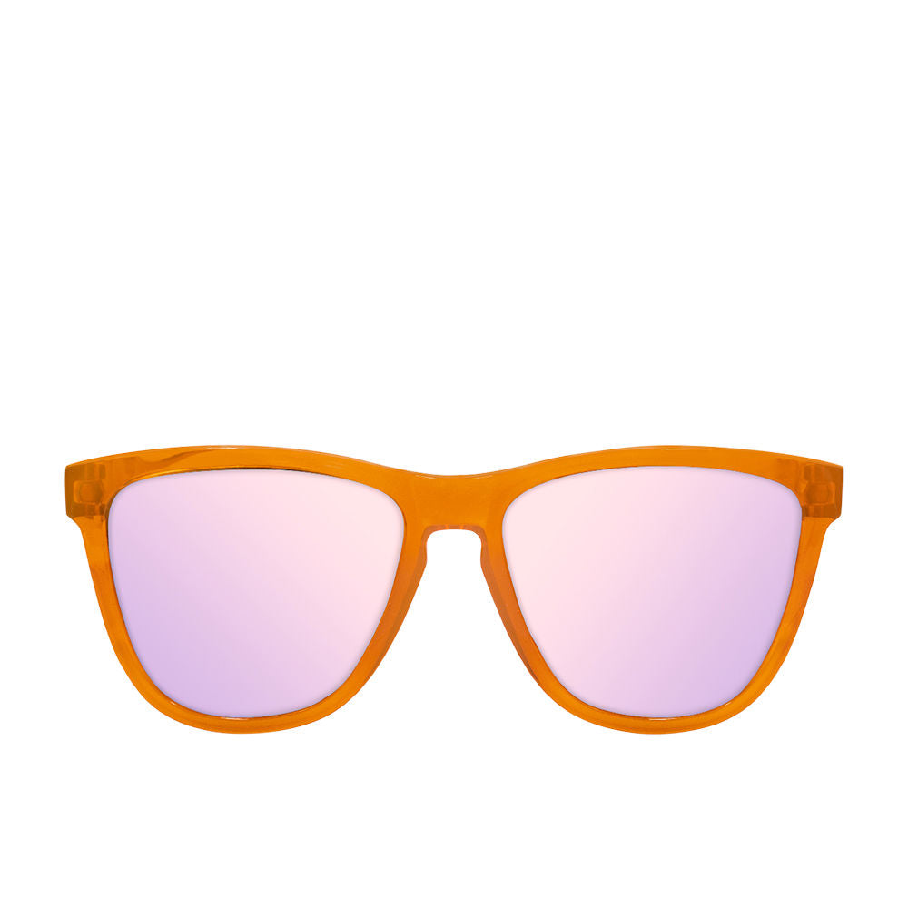 Rose-gold square sunglasses with polarised lenses and microfibre pouch