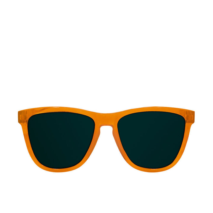 Rose-gold square sunglasses with polarised lenses and microfibre pouch