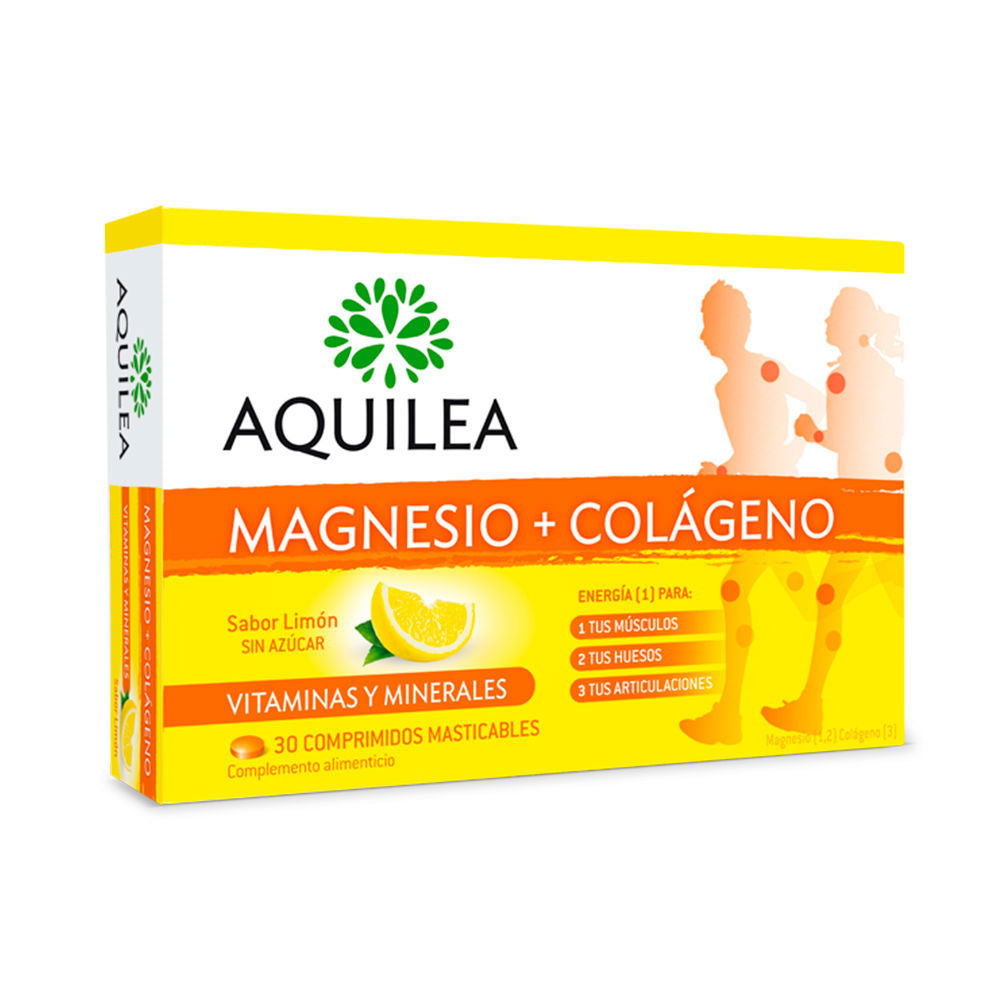 Bottle of lemon chewable magnesium and collagen tablets, 30-count, Unisex supplement