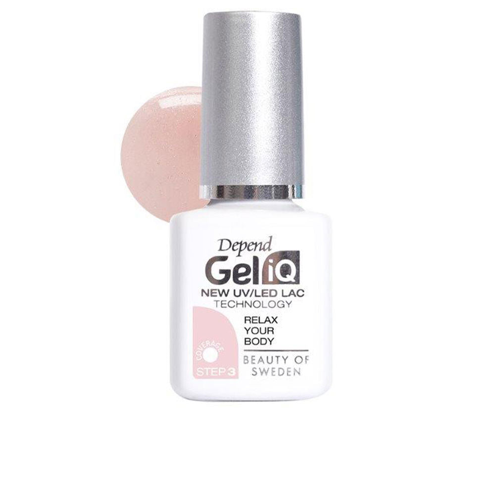 5 ml bottle of Relax Your Body semi-permanent gel nail polish, soft neutral shade, precision brush