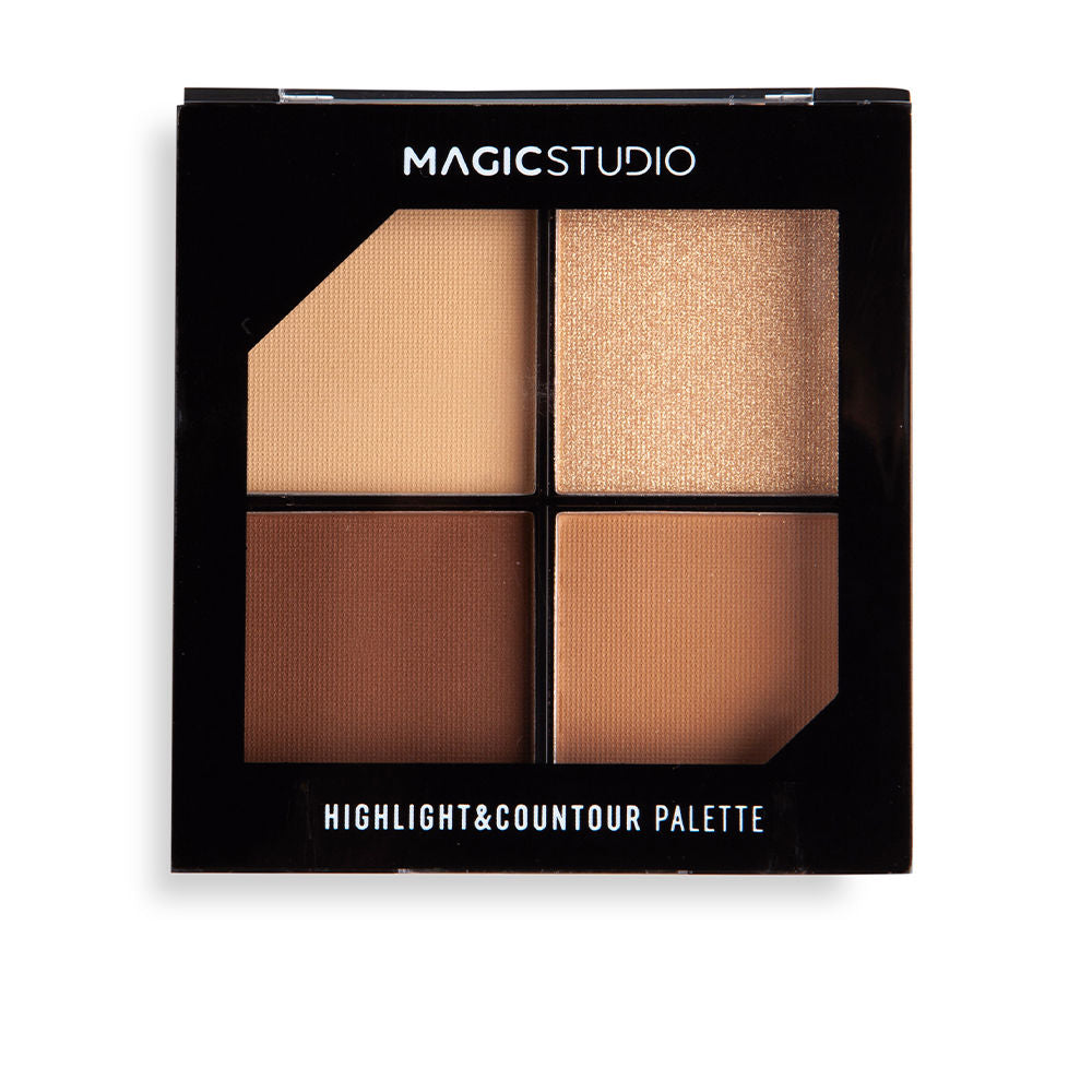 Compact palette with two highlighters and two bronzers, four pan powder set