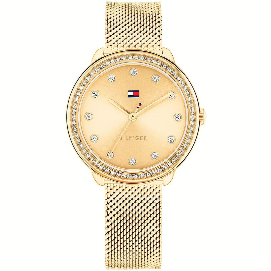 Radiant Gold Mesh Timepiece with Crystal Elegance