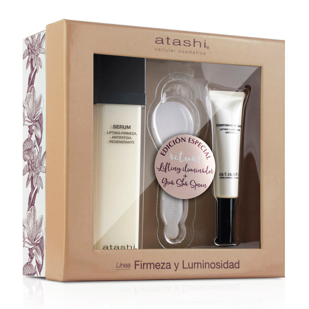 Atashi minimalist cosmetic set in beige, black, white with transparent window, two tubes and spoon tool