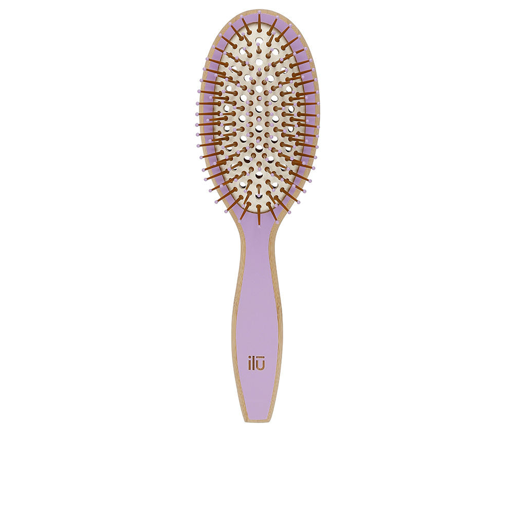 Oval bamboo hairbrush in lavender tone with vented cushion and anti‑static bristles