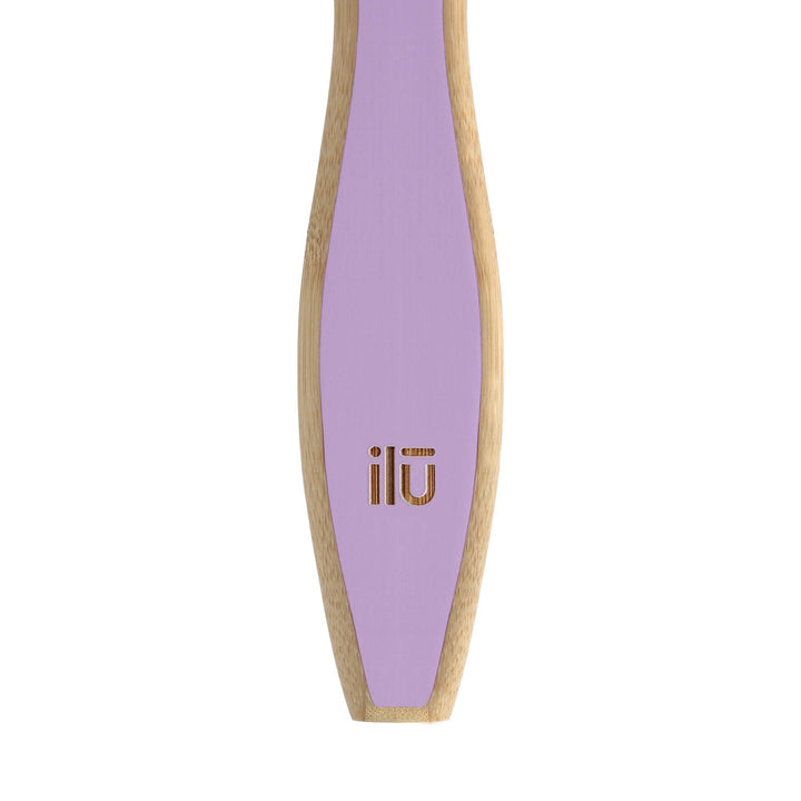 Oval bamboo hairbrush in lavender tone with vented cushion and anti‑static bristles