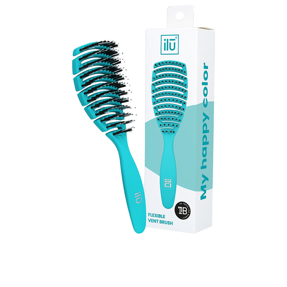 Ocean blue ventilated flexible hair brush with vegan pins, paddle shape