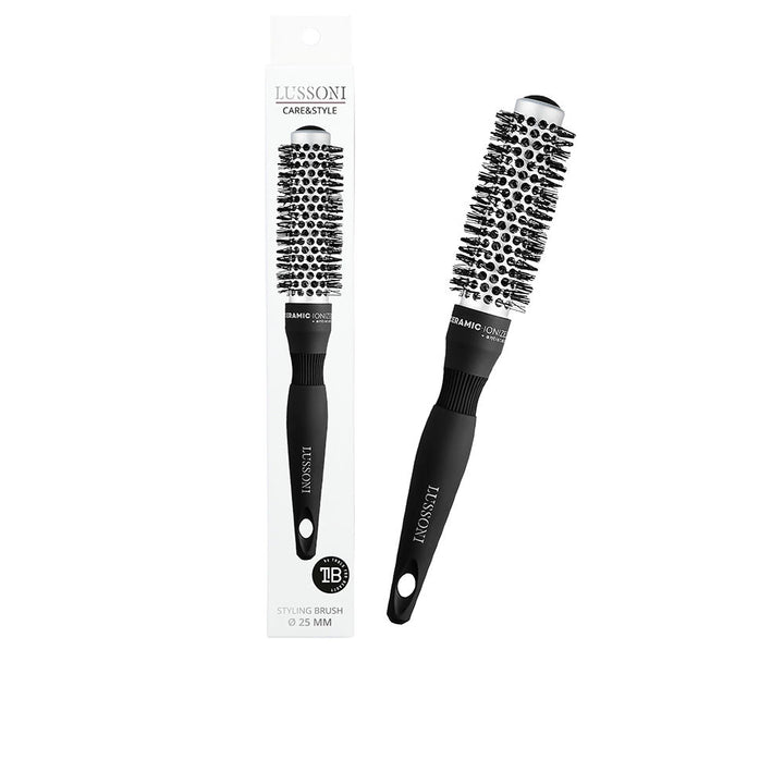 25 mm ceramic ionic round styling brush with nylon bristles and ergonomic handle