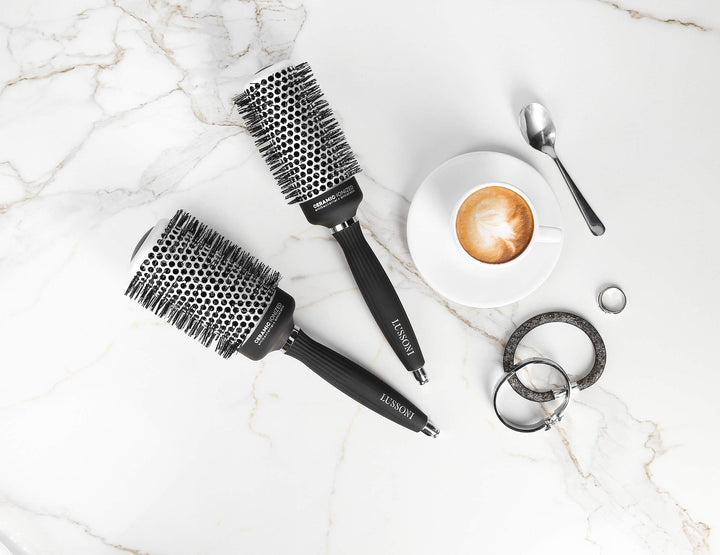 33 mm ceramic round styling brush with nylon bristles and lightweight handle