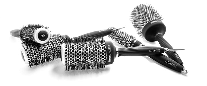 33 mm ceramic round styling brush with nylon bristles and lightweight handle