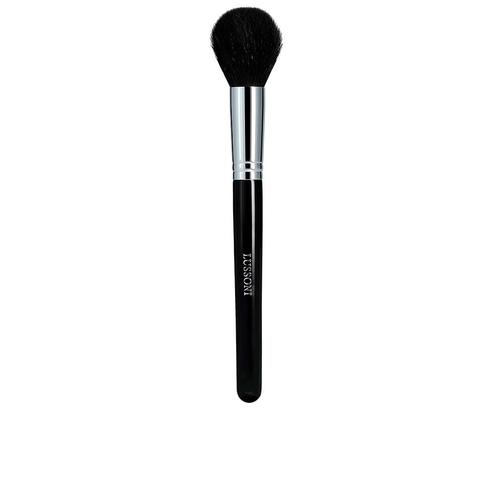 Small rounded natural-hair face brush with copper ferrule and wooden handle