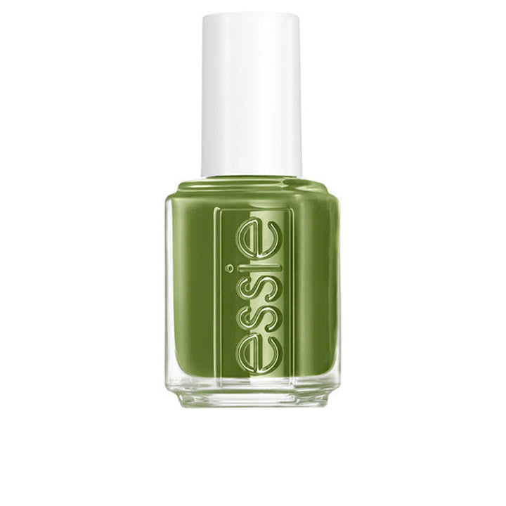 Bottle of muted green-olive cream nail polish, 13.5 ml, high-shine finish