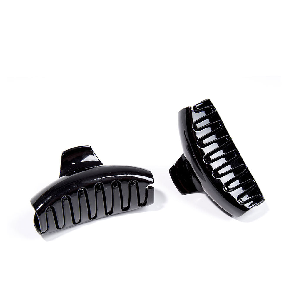 Inca Black plastic French shell hair tong with claw teeth, compact 9 cm silhouette, clean finish