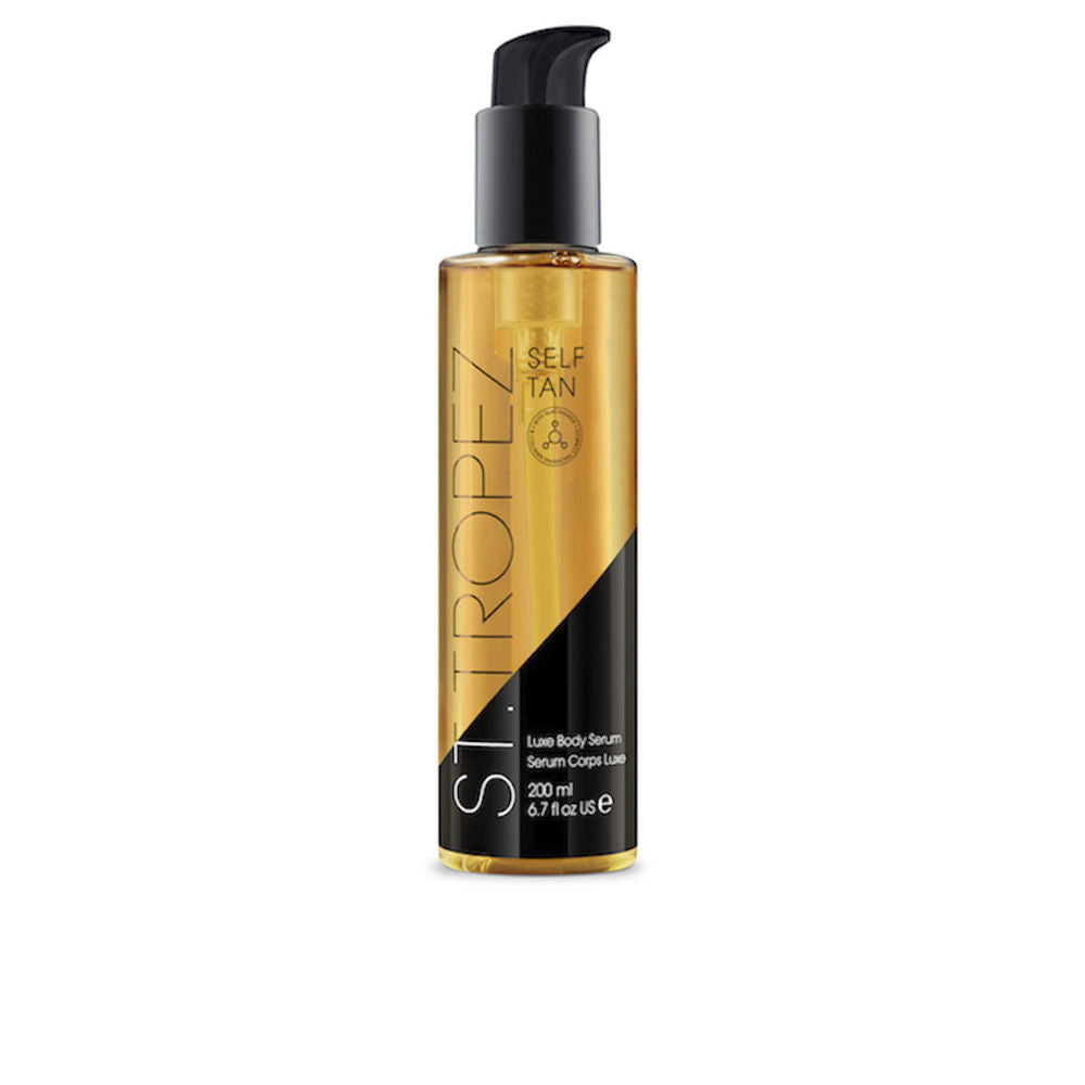 200 ml amber bottle of hydrating self‑tan body serum with pump dispenser