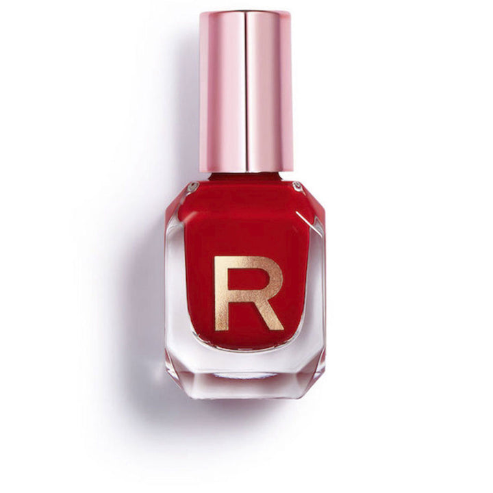 10 ml bottle of glossy red nail polish with precision brush, rapid-dry formula