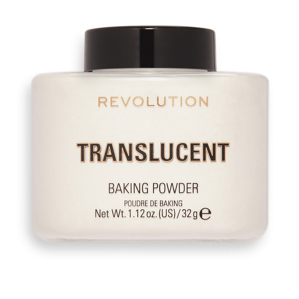 Clear loose setting powder jar with soft white powder, 32 g, translucent finish