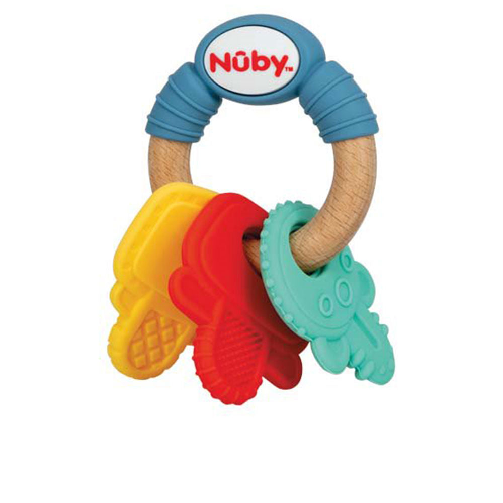 Nûby wooden and silicone teething keys with colorful shapes for infants