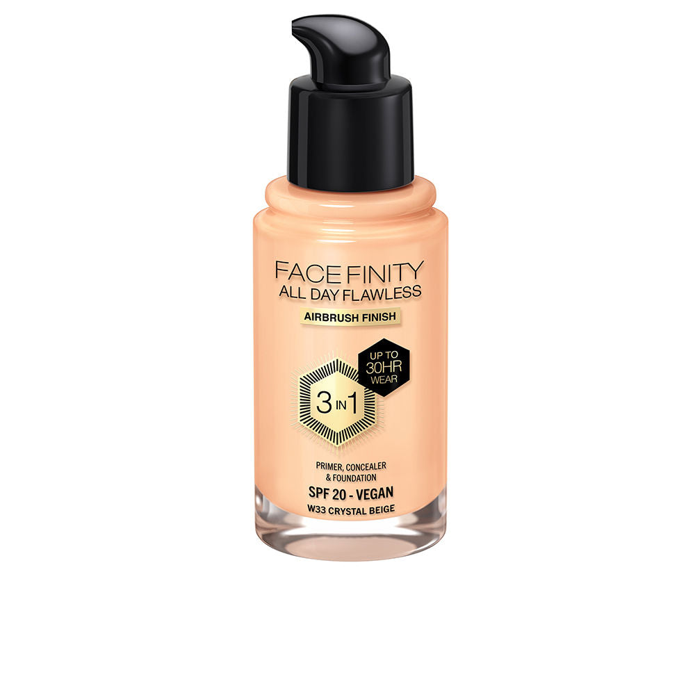 30 ml liquid foundation in W33 Crystal Beige with matte finish, pump bottle
