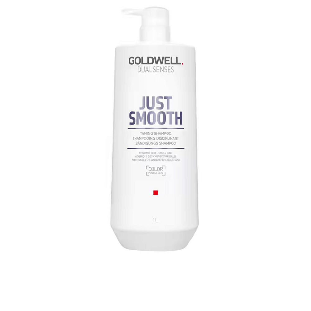 1,000 ml amber shampoo bottle labelled Just Smooth, smoothing shampoo