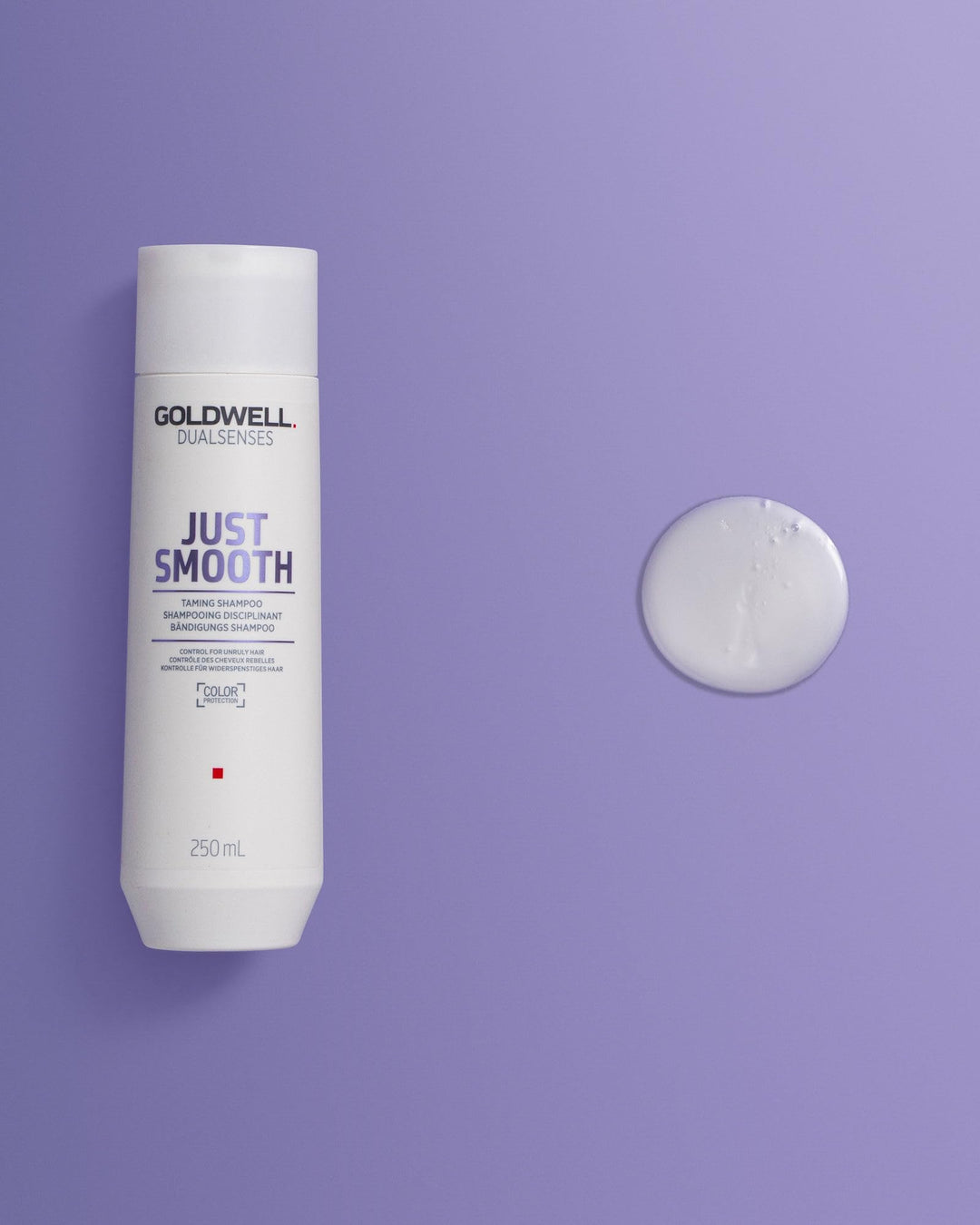 1,000 ml amber shampoo bottle labelled Just Smooth, smoothing shampoo