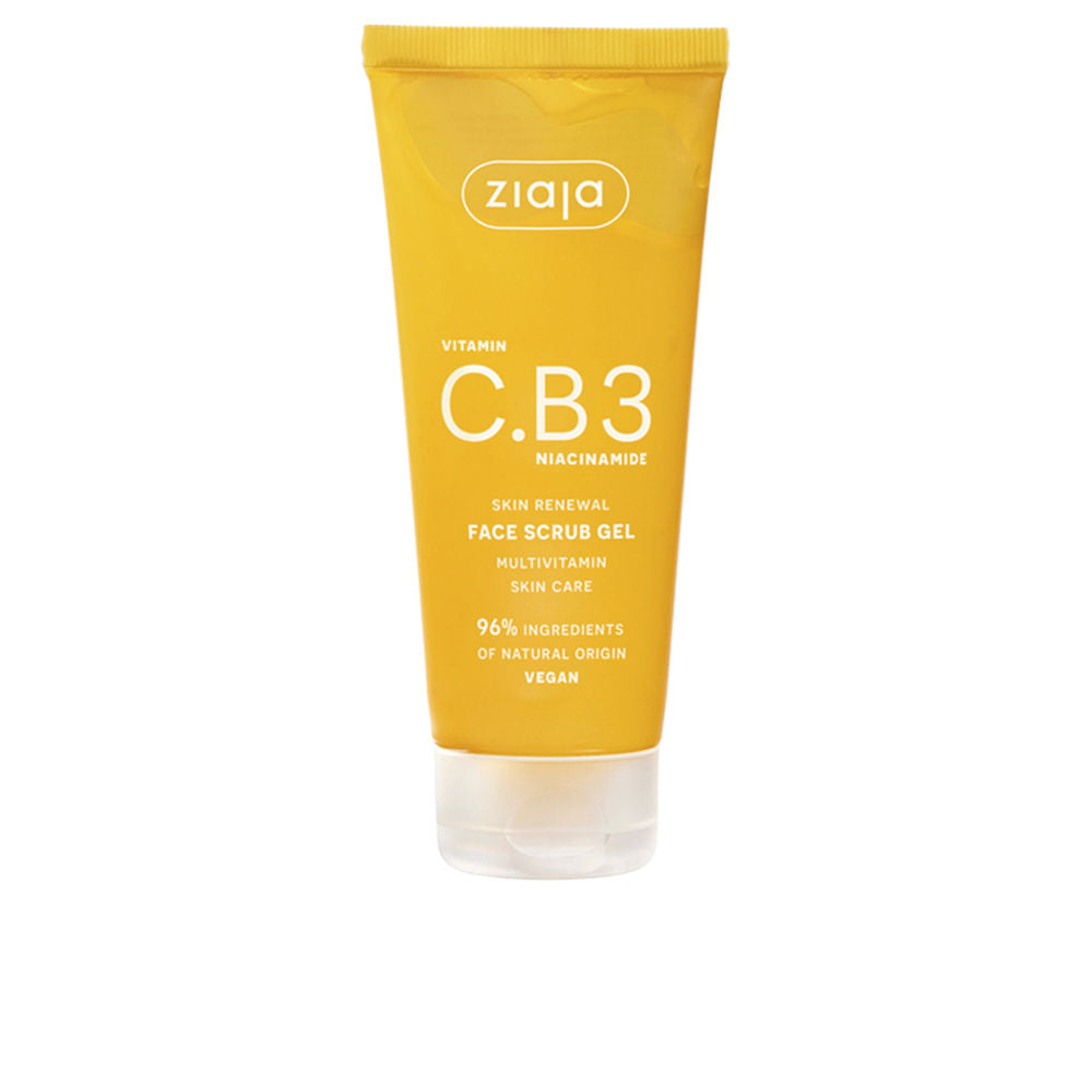 Ziaja Yellow plastic tube face scrub gel with flip-top cap, printed logo and text, clean minimalist packaging