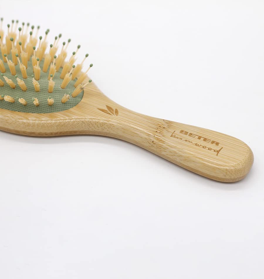 Small bamboo hairbrush with mixed nylon pins, compact travel size for Women
