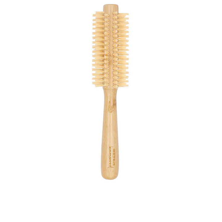 Round 50 mm bamboo hairbrush with nylon bristles and cushioned pad for Women