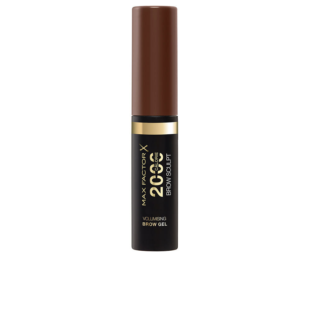 Small tube of volumising brow gel with compact brush, black‑brown shade, 4.5 ml