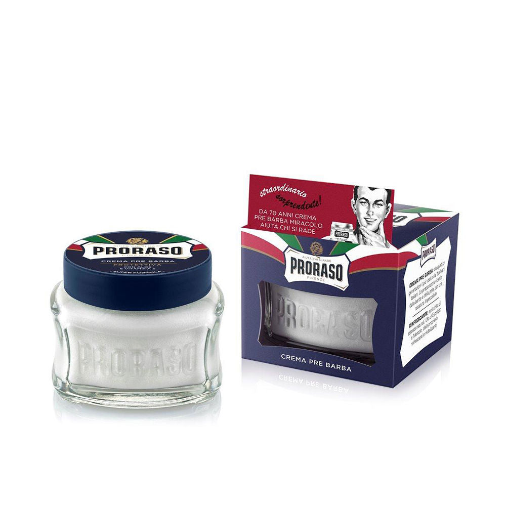 Tube of blue pre-shave cream, 100 ml, cooling mint and aloe formula for Man