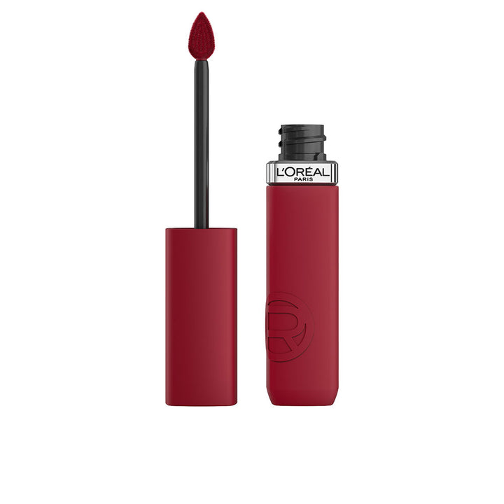 Matte liquid lipstick tube, deep red shade, precision doe-foot applicator