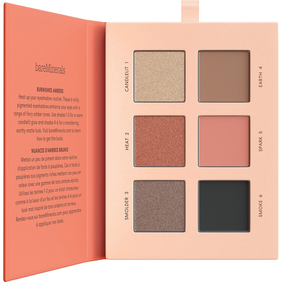 Compact six-shade Burnished eye palette, warm neutrals in a slim case