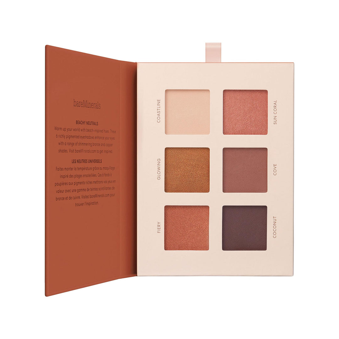 Compact eyeshadow palette, seven warm mineral shades, 7.8 g, travel case