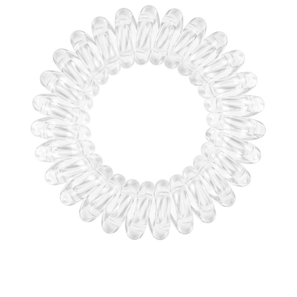 Three crystal-clear spiral hair rings in glossy finish, stacked