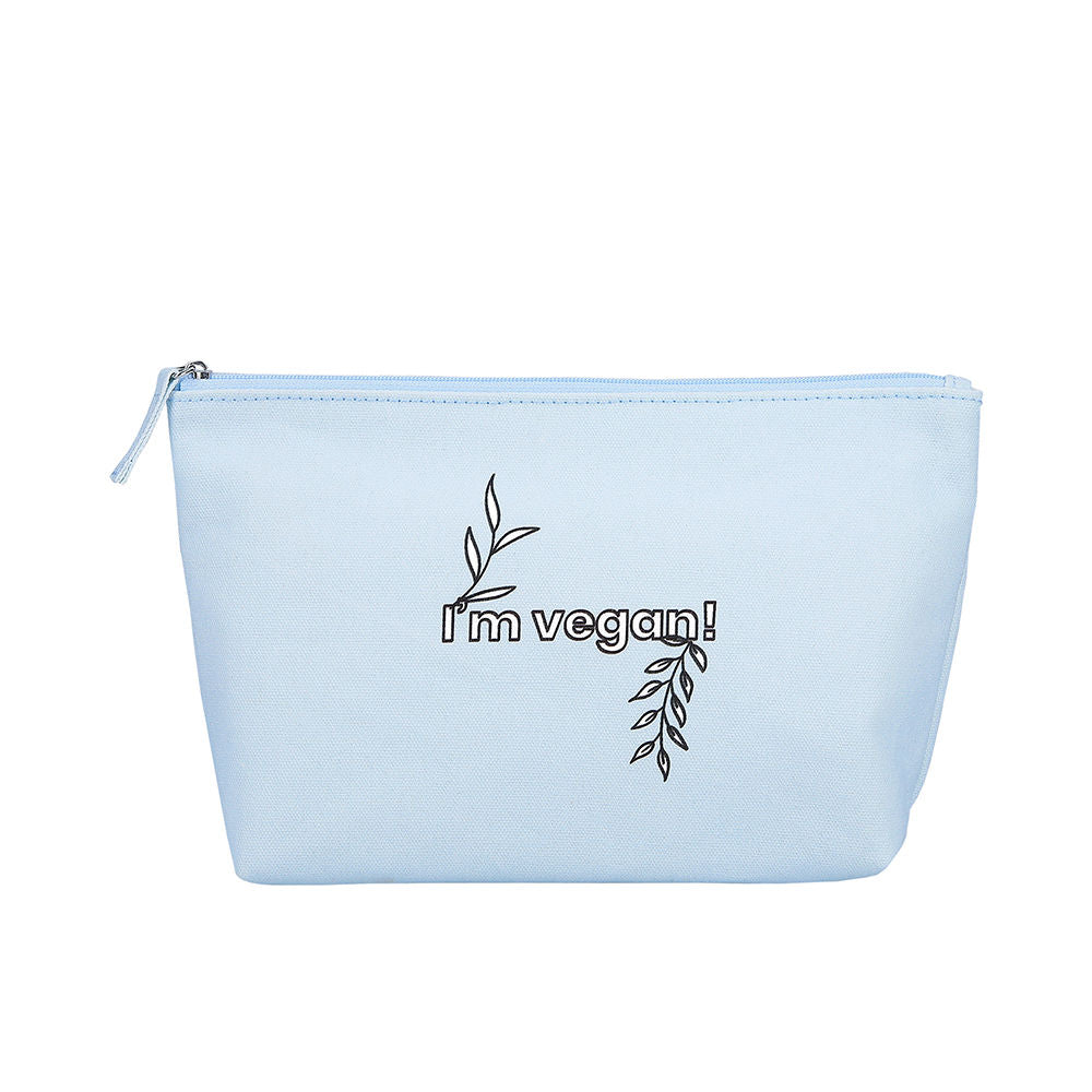 Blue woven cotton travel pouch with zip and recycled-PET lining for Women