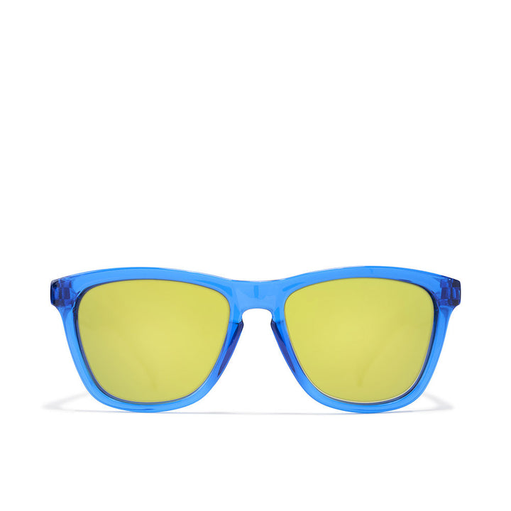 Blue and gold unisex kids square sunglasses with polarised lenses and 130mm temples