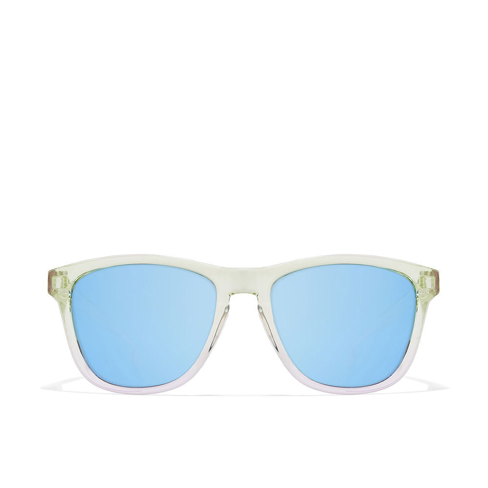 Unisex square sunglasses with gradient mint green to pink lenses, polycarbonate frame