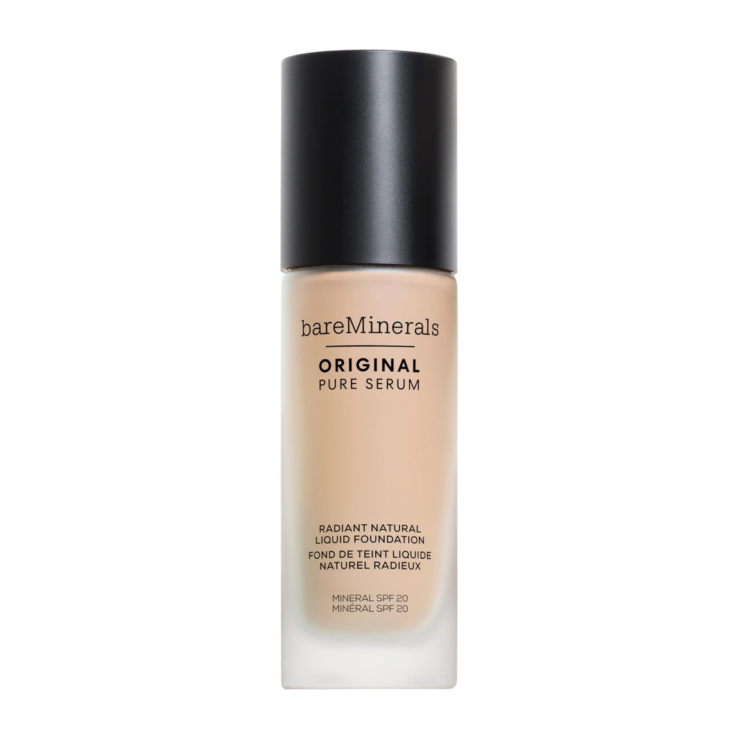 30 ml glass bottle of light serum foundation with pump, fair cool shade