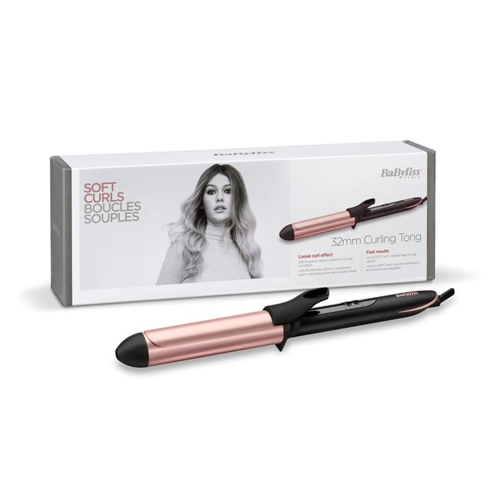 32 mm nanquartz curling tong with rose-quartz ceramic barrel, Unisex styling tool