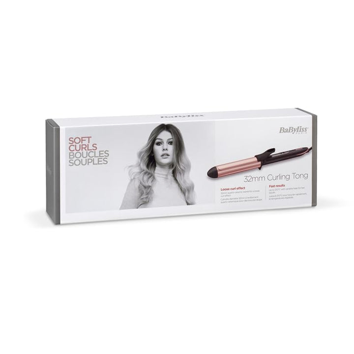 32 mm nanquartz curling tong with rose-quartz ceramic barrel, Unisex styling tool