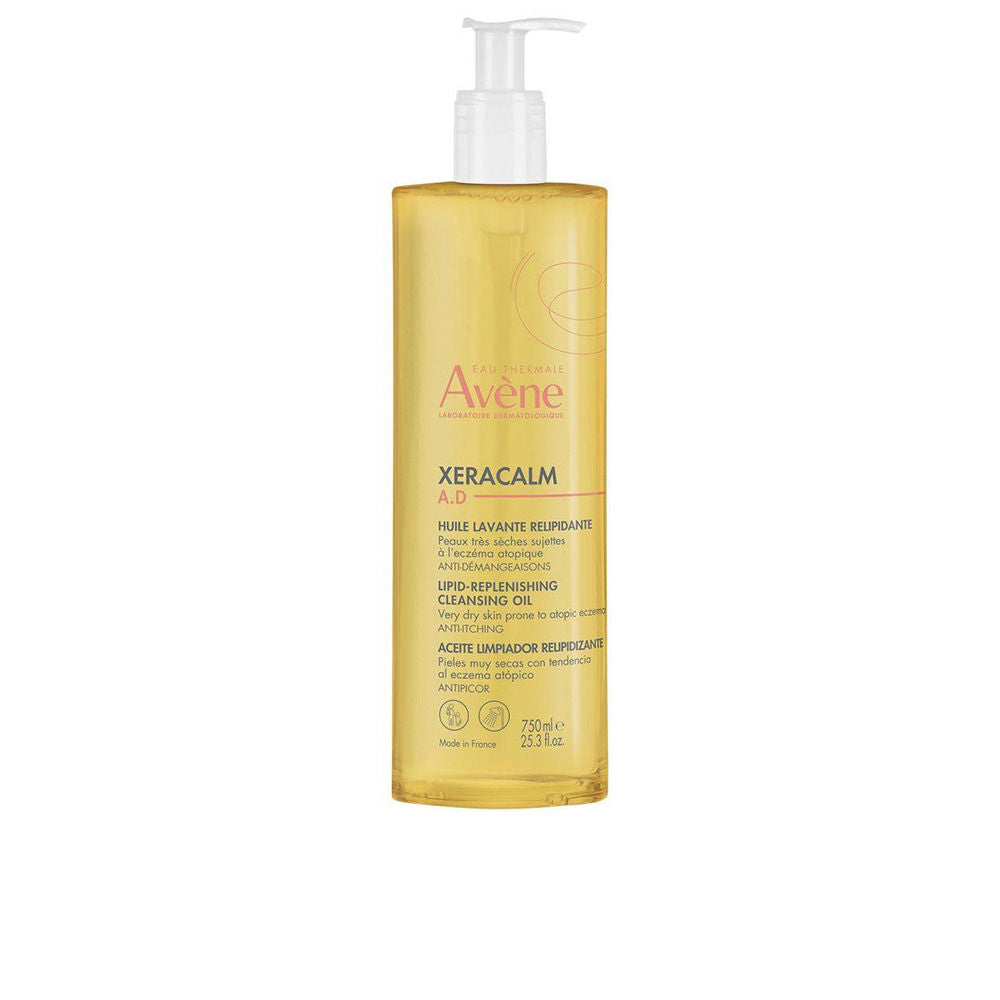 Tall 750 ml pump bottle of relipidising cleansing oil for sensitive, atopy‑prone skin