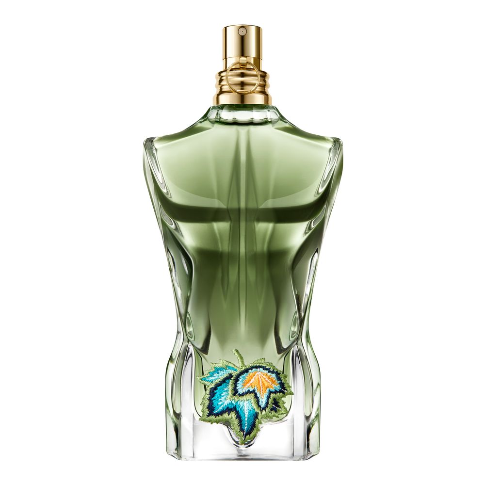 Deep-green glass fragrance bottle with embossed leaf, 125 ml eau de toilette for Man