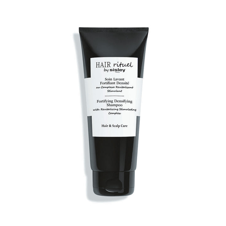 200 ml fortifying density shampoo in clear gel bottle, creamy white foam