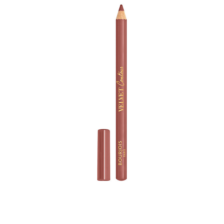 Bourjois Slim matte lip pencil in neutral mauve with swatch, precise angled tip and wooden barrel